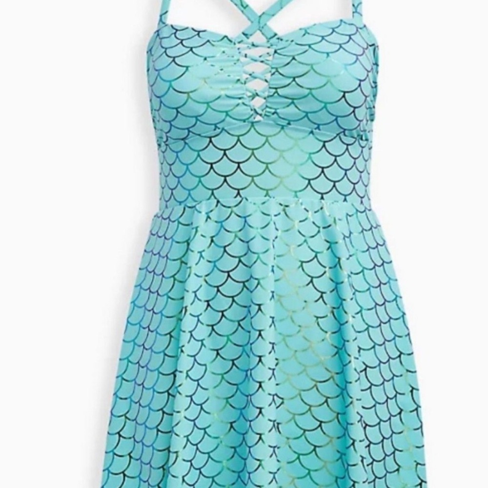 Torrid Teal and Blue Mermaid Peplum Swim Dress